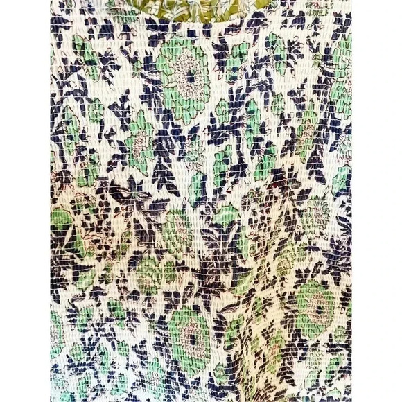 ALIX OF BOHEMIA, NWT Luna Jardin Dress Sz L, Blue White Smocked Handprinted Midi - Picture 11 of 14